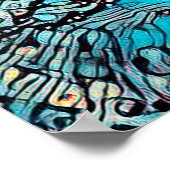 Tribaal Abstract kunstontwerp met blauw gele mozaï Poster (Hoek)