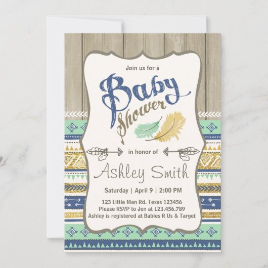 Tribaal Baby shower Rustisch Baby shower Blue Gold Kaart (Voorkant)