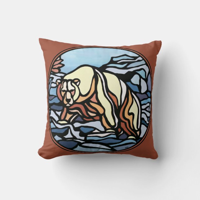Tribaal Beer Kunst Pillow First Nations Beer Pillo Kussen (Voorkant)
