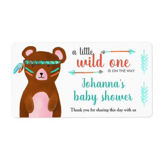 Tribaal Beer | Wild One Baby shower dank u Etiket (Voorkant)