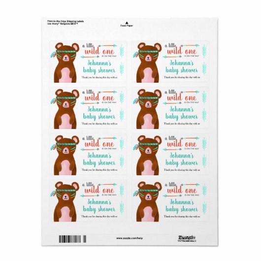 Tribaal Beer | Wild One Baby shower dank u Etiket (Full Sheet)