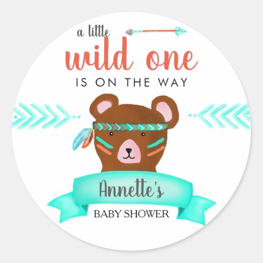 Tribaal Beer | Wilde één-Baby shower Ronde Sticker (Voorkant)