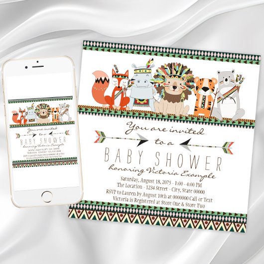 Tribaal dier inheems Indiaans Baby shower Kaart