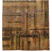 Tribaal Etnisch Boho Patroongoud en bruin Douchegordijn (Voorkant)