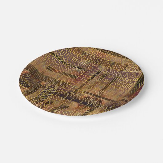 Tribaal Etnisch Boho Patroongoud en bruin Papieren Bordje (Gekanteld)