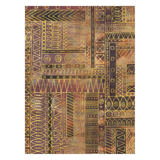 Tribaal Etnisch Boho Patroongoud en bruin Tafelkleed (Voorkant)
