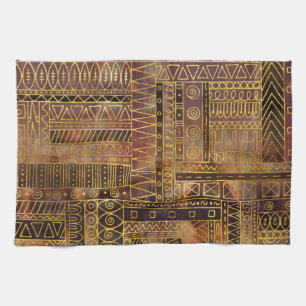Tribaal Etnisch Boho Patroongoud en bruin Theedoek