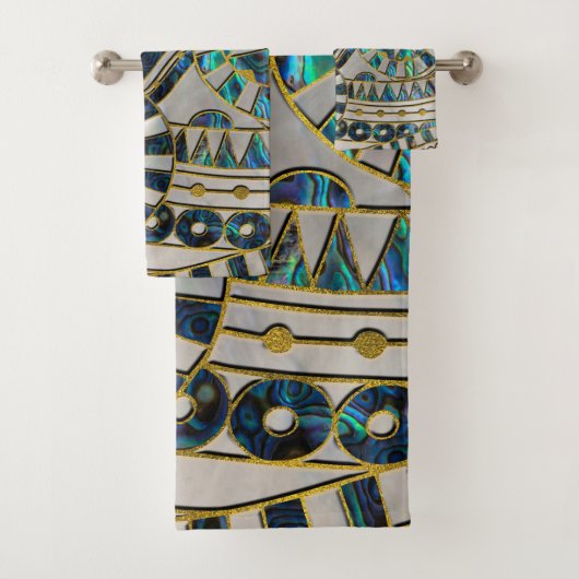 Tribaal etnisch patroongoud op Abalone en Pearl Bad Handdoek (Insitu)