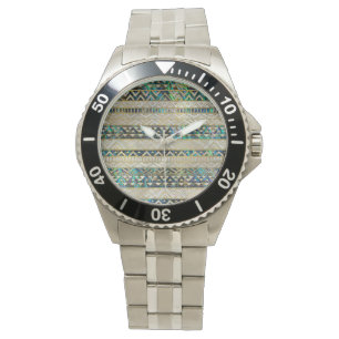 Tribaal etnisch patroongoud op Abalone Shell Pearl Horloge
