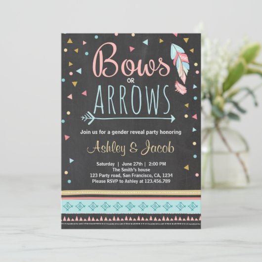 Tribaal Geslacht onthullen uitnodiging Jongen of M (Staand voorkant)