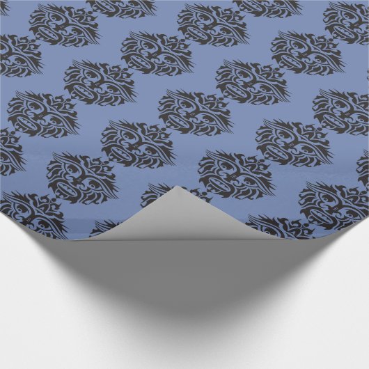 Tribaal masker - Blauw grijs glanzend omslagpapier Cadeaupapier (Hoek)