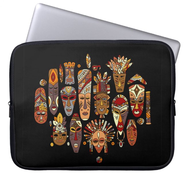 Tribaal masker etnische set, schets laptop sleeve (Voorkant)