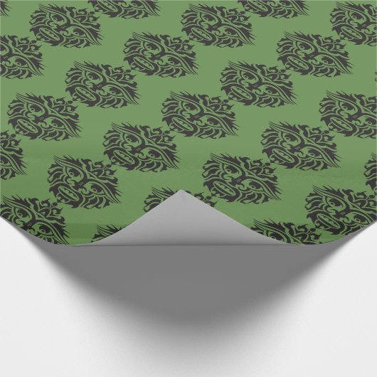 Tribaal masker - Groen glanzend omslagpapier, 30 x Cadeaupapier (Hoek)