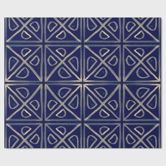 Tribaal naadloos blauw geometrisch patroon. Stripe Cadeaupapier (Vlak)