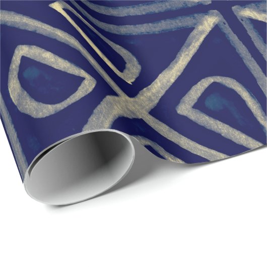 Tribaal naadloos blauw geometrisch patroon. Stripe Cadeaupapier (Rol Hoek)