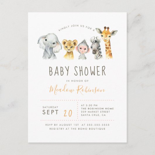 Tribaal Oerwoud Dieren Moderne olifant Baby shower Uitnodiging Briefkaart (Voorkant)