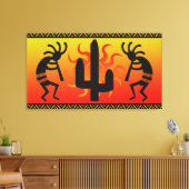 Tribaal ontwerp van de Zuidwest Kokopelli Cactus Canvas Afdruk (Insitu (Woonkamer))
