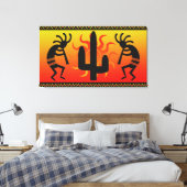 Tribaal ontwerp van de Zuidwest Kokopelli Cactus Canvas Afdruk (Insitu (Slaapkamer))