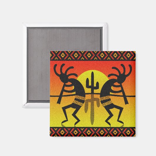 Tribaal ontwerp van de Zuidwest Kokopelli Cactus Magneet (Voorkant / Achterkant)