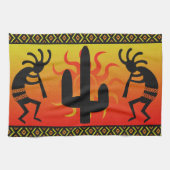 Tribaal ontwerp van de Zuidwest Kokopelli Cactus Theedoek (Horizontaal)