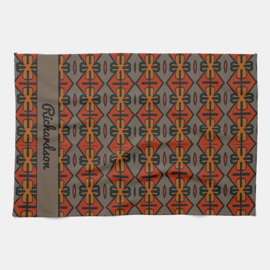 Tribaal Oranje en goudpatroon Theedoek (Horizontaal)
