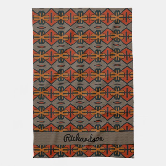 Tribaal Oranje en goudpatroon Theedoek (Verticaal)