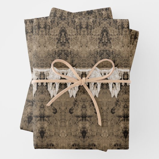  tribaal patroon Sepia Bull Koe schedel Inpakpapier Vel (In situ)