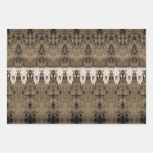 tribaal patroon Sepia Bull Koe schedel Inpakpapier Vel (Voorkant)