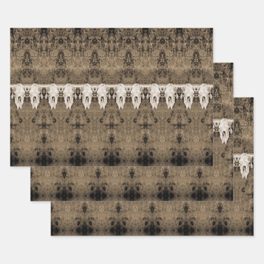 tribaal patroon Sepia Bull Koe schedel Inpakpapier Vel (Set)