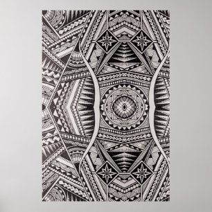 Tribaal patroon van Black and White Geometric Mand Poster