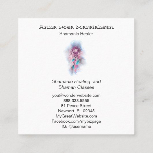 *~* Tribaal - Sacred Shamen Shamanic Dream Catcher Vierkante Visitekaartje (Achterkant)