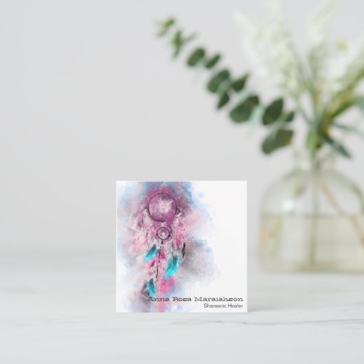 *~* Tribaal - Sacred Shamen Shamanic Dream Catcher Vierkante Visitekaartje (Staand voorkant)