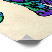 Tribaal Tattoo Elephant in Paars blauw en groen Poster (Hoek)