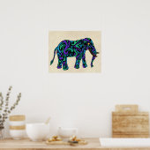 Tribaal Tattoo Elephant in Paars blauw en groen Poster (Keuken)