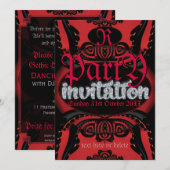 Tribaal Tattoo Gothic Black Red Uitnodiging (Voorkant / Achterkant)