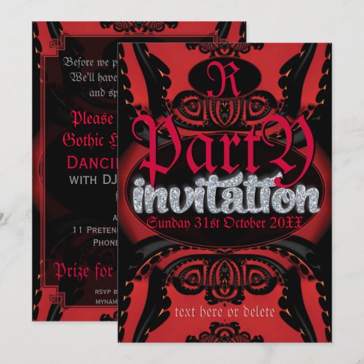 Tribaal Tattoo Gothic Black Red Uitnodiging (Voorkant / Achterkant)