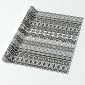 Tribal African Pattern Ethnic Black White Cadeaupapier (Uitgerold)