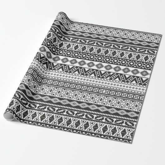Tribal African Pattern Ethnic Black White Cadeaupapier (Uitgerold)