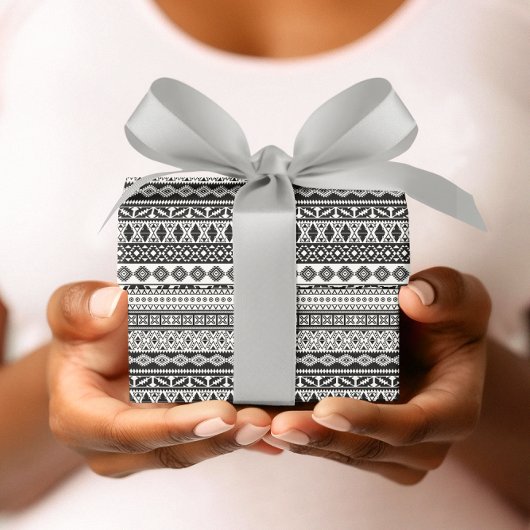 Tribal African Pattern Ethnic Black White Cadeaupapier