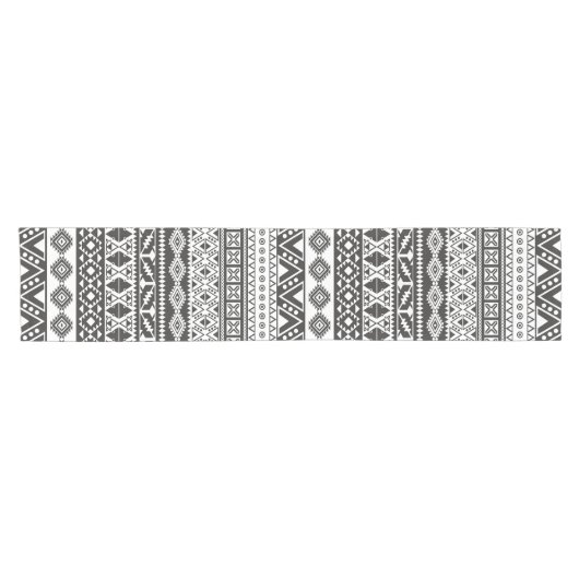 Tribal African Pattern Ethnic Black White Korte Tafelloper (Horizontaal)