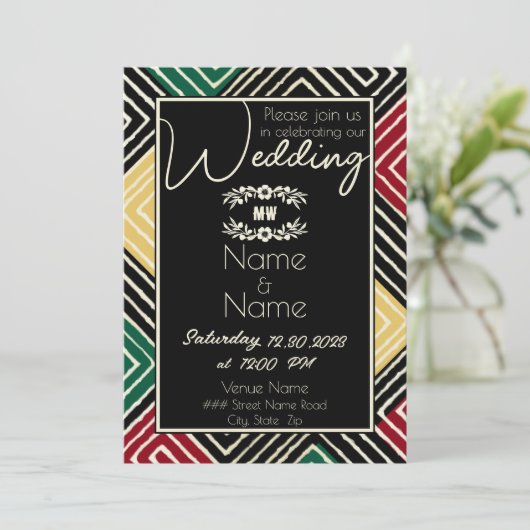 Tribal African Red Green Black Wedding Kaart (Staand voorkant)
