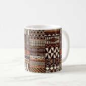Tribal African style fabric patchwork abstract vin Koffiemok (Voorkant rechts)