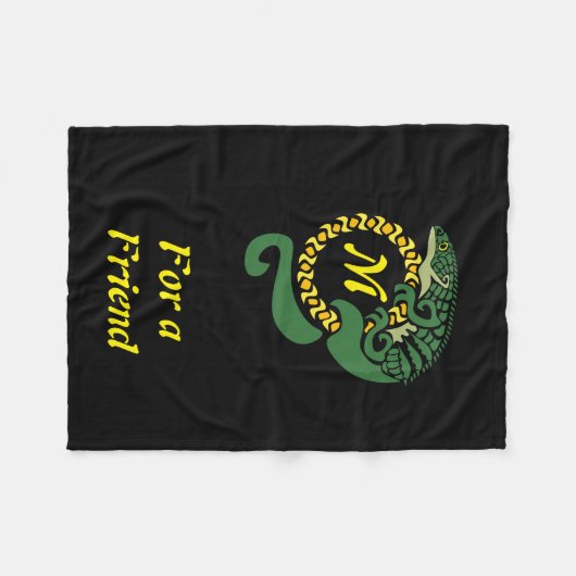 Tribal Alligator Lizard Hugging Sun Monogram Fleece Deken (Voorkant (Horizontaal))