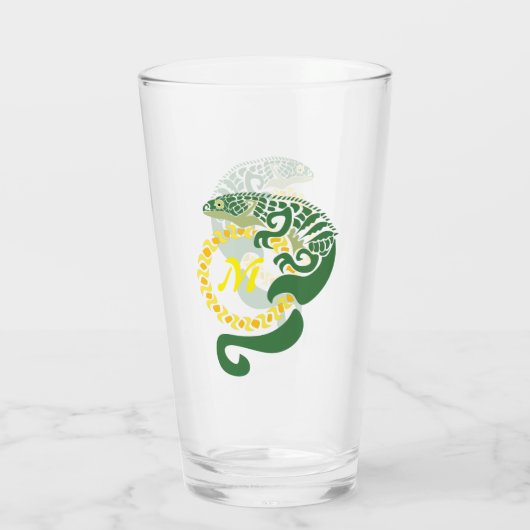 Tribal Alligator Lizard Hugging Sun Monogram Glas (Achterkant)