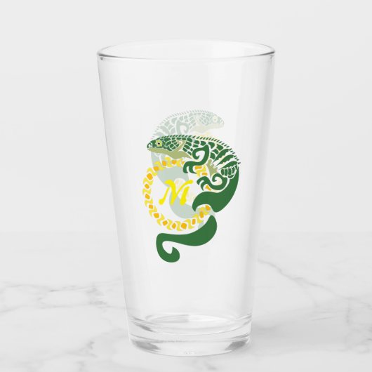 Tribal Alligator Lizard Hugging Sun Monogram Glas (Voorkant)