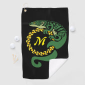 Tribal Alligator Lizard Hugging Sun Monogram Golfhanddoek (Insitu)
