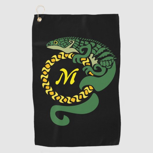 Tribal Alligator Lizard Hugging Sun Monogram Golfhanddoek (Voorkant)