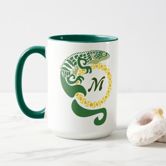 Tribal Alligator Lizard Hugging Sun Monogram Mok (Met donut)