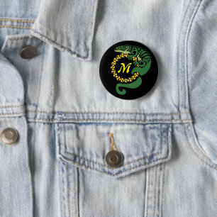 Tribal Alligator Lizard Hugging Sun Monogram Ronde Button 5,7 Cm