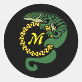 Tribal Alligator Lizard Hugging Sun Monogram Ronde Sticker (Voorkant)